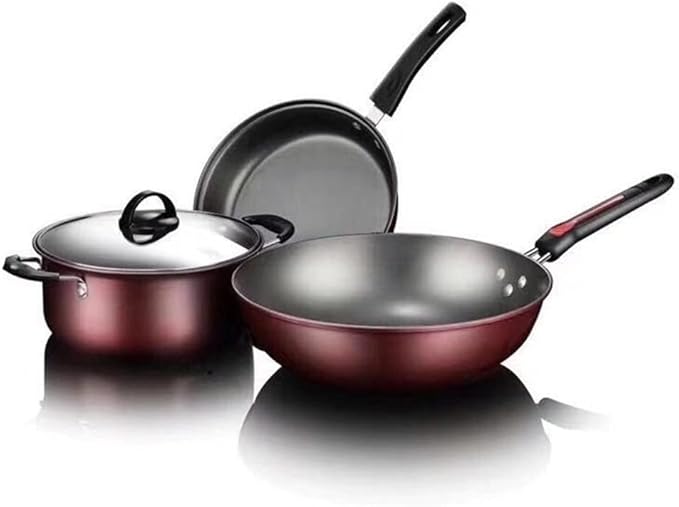Cooking Pot Frying Pan3Pcs Kitchen Cookware Set Non-stick Cookware Frying Pan &amp Pan Saucepan with Glass Lid Home vision