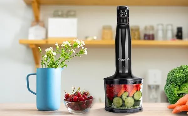 ICucina 4-in-1 Variable Speed Immersion Hand Blender with Whisk Chopper and Beaker Attachments