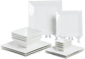 Porlien 16-Piece Classic Square Dinnerware Set for 4-Square Dinner Plates Dessert Plates Bowls &amp Dipping Saucers Off White Dishes for 4