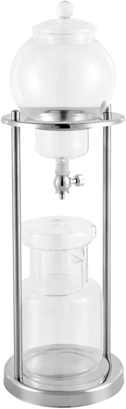 Cold Brew Coffee Maker 600ml/20.3Oz Iced Coffee Maker Machine Slow Drip Tower Wooden Drip Coffee Maker Dripper Set Ice Tea Maker 6-8 Cups Silver