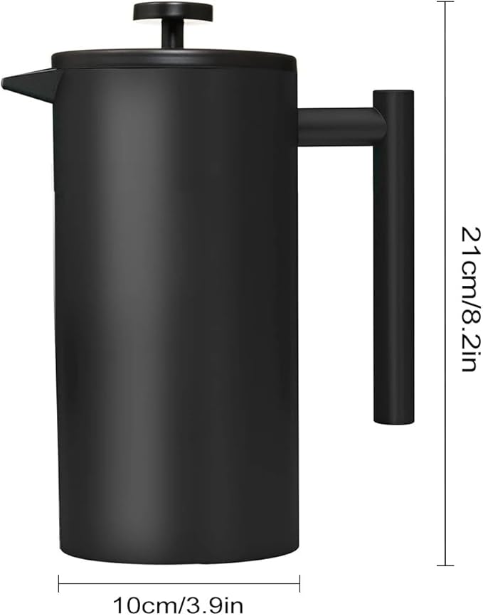 French Press Coffee MakerStainless Steel Double Wall Insulated Coffee Press 34 oz4-8 Cups Portable Hot Cold Brew Teapot Cafetera for Coffee Bar Accessories Kitchen Camping (Black34oz)