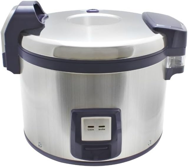 TrueCraftware- 30 Cup Electric Rice Warmer Stainless Steel Hinged Lid Non-Stick Aluminum Inner Pot with Plastic White Rice Spoon - Makes Soups Stews Grains Hot Cereals Commercial Rice Cooker Warmer