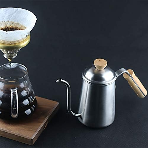 Coffee Press Long Narrow Spout Coffee Pot 304 Stainless Steel Wooden Hand Pour Over Drip Kettle for Coffee Maker Pots(Silver)