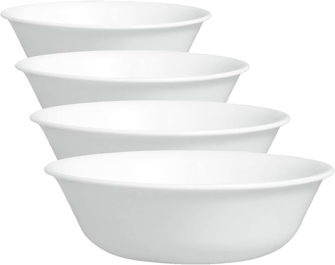 Corelle Vitrelle 4-Pieces 18-Oz Soup/Cereal Bowls Chip &amp Crack Resistant Glass Dinnerware Set BowlsWinter Frost White(Pack of 4)
