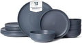 12-Piece Premium Stoneware Dinnerware Set Matte Glaze Finish Service for 4 Includes 4 Dinner Plates 4 Salad Plates 4 Cereal Bowls Microwave and Dishwasher Safe Blue