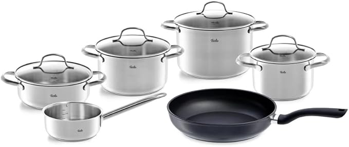 Fissler San Francisco / Stainless Steel Induction Cookware Set 6 Pieces with Glass Lids (3 Saucepans 1 Saucepan 1 Saucepan) + Free Cenit Pan