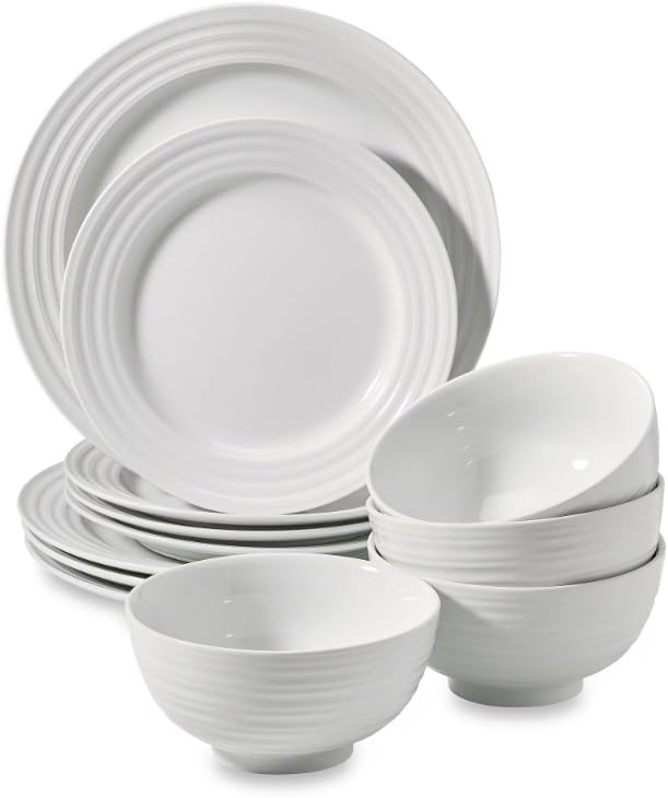 12-Piece Dinnerware Set Ceramica Table Decoration Home Bowl and Dish Set Round Tableware