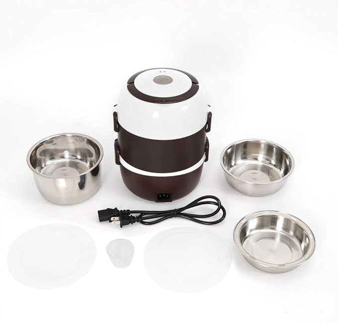 3 Layers Electric Heated Lunch Box Portable Food Warmer Loncheras Stainless Steel Containe 2L Rice Cooker Food Steamer