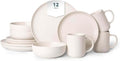 Plates and Bowls Sets 12 Pieces Stoneware Dinnerware Sets with Mugs Stackable Matte Glaze Kitchen Stoneware Plates and Bowls Set for 3 Microwave and Dishwasher Safe(White)