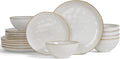 Famiware Ocean Round Plates and Bowls Set 18 Pieces Dinnerware Sets Dishes Set for 6 Reactive Glaze Microwave and Dishwasher Safe Scratch Resistant Cappuccino White