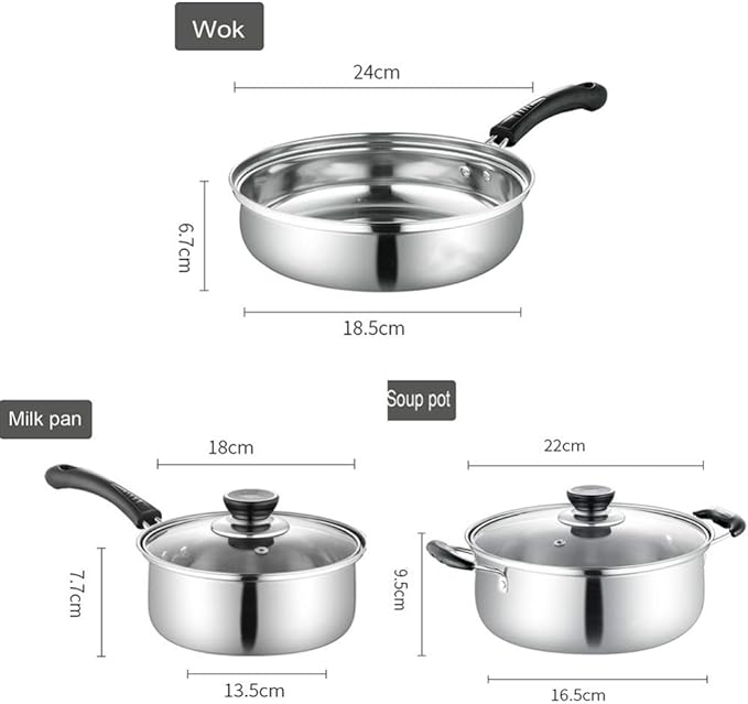 3pc Saucepan Set with Lids - Stainless Steel Nonstick Cookware Induction Pots and Pans SetsChemical-Free Kitchen Sets with Stay-Cool HandleSaucepanStock PotSkilletho