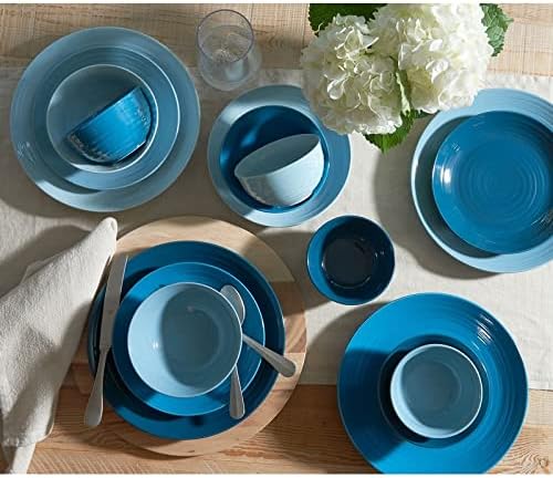 Unknown1 Ocean 16 Piece Dinnerware Set Blue Solid Casual Round Stoneware Dishwasher Safe Microwave Medium