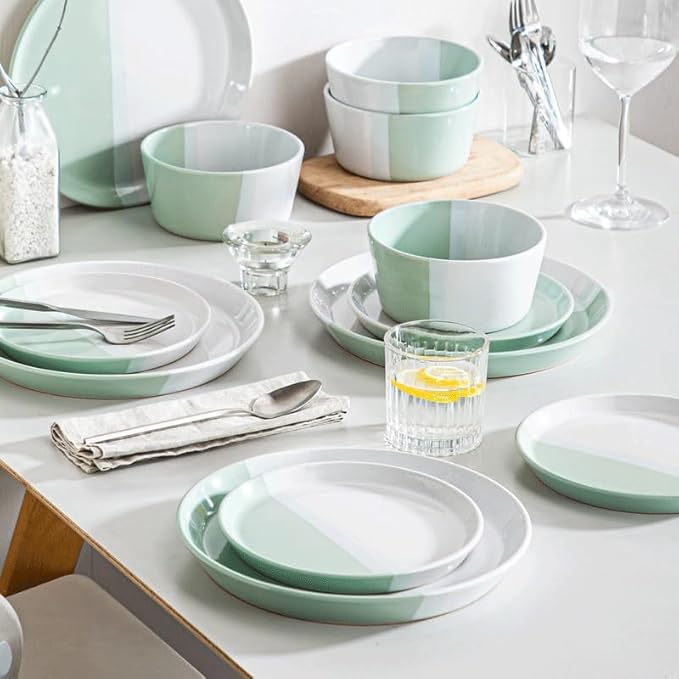 12 Piece Embossed Stoneware Tableware Set with Dinner Dessert Plate Soup Bowl Mug Service for 4