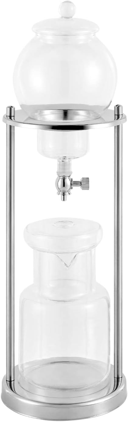 Luxury Ice Cold Brew Dripper Coffee Maker 600ml Cold Brew Coffee Maker - Glass Ice Dripper for Slow-Drip Iced Coffee &amp Cold Brew Silver Finish Home Barista &amp Iced Coffee Lovers
