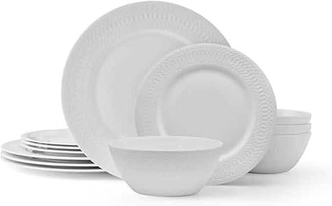 Mikasa Levi Bone China Lightweight Chip Resistant 12 Piece Dinnerware Set Service for 4