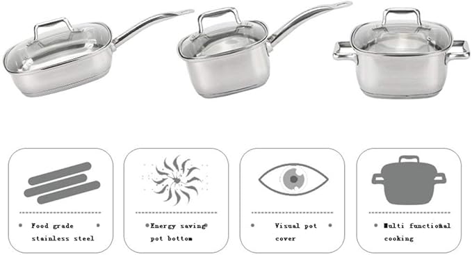 Pot Set Professional Kitchen Cookware Set for All Stoves Including Induction Cookers Cookware Cooking Set(Silver 16+20+24cm)