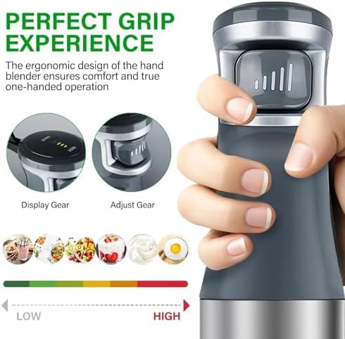 Immersion Blender Handheld 1100W 3-in-1 Corded Stick Blender with Speed Control Includes Whisk and Milk Frother Attachments Perfect for Soups Smoothies and Purees