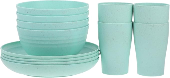 Alipis 12pcs Straw Dinnerware Set Unbreakable Plates Bowls and Cups Microwave Safe for Home Dining Camping and Outdoor Use Versatile and Stylish Design