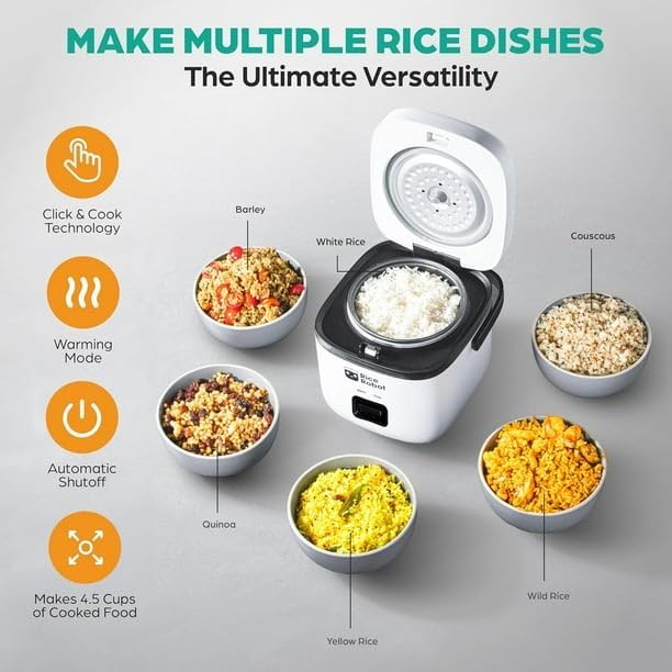 Cooker 4.5 Cups Cooked Electric Mini Rice Maker Pot Small 1.2 Qt Steamer Cooker Automatic Shut-Off Feature Prevents Undercooking Overcooking And Burning