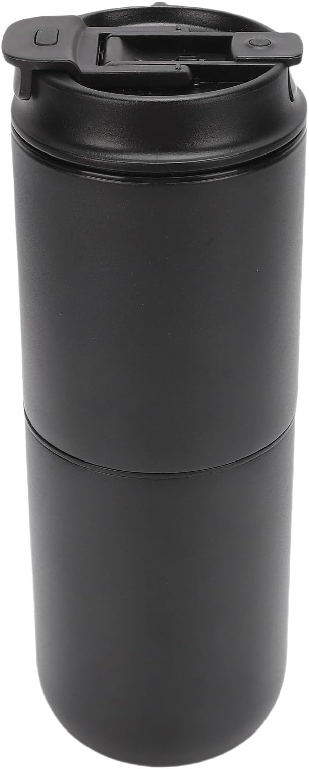 JTLB Electric Coffee Maker with Mill Portable Rechargeable Battery Operated Coffee Machine Semi Automatic Coffee Cup 350ML for Camping Office ABS Stainless Steel 8.9x3.2in (Black)
