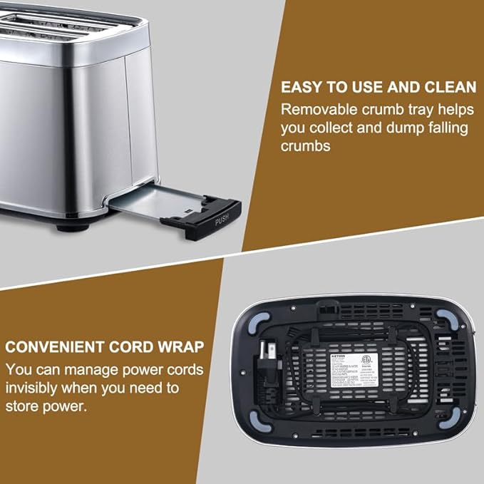 Smart Touch Screen Toaster 2 Slice KETIAN Automatic Digital Stainless Steel Toaster7 Bread TypesSingle Slot Tech7 Browning SettingsRemovable Crumb Tray1400W (Silver)