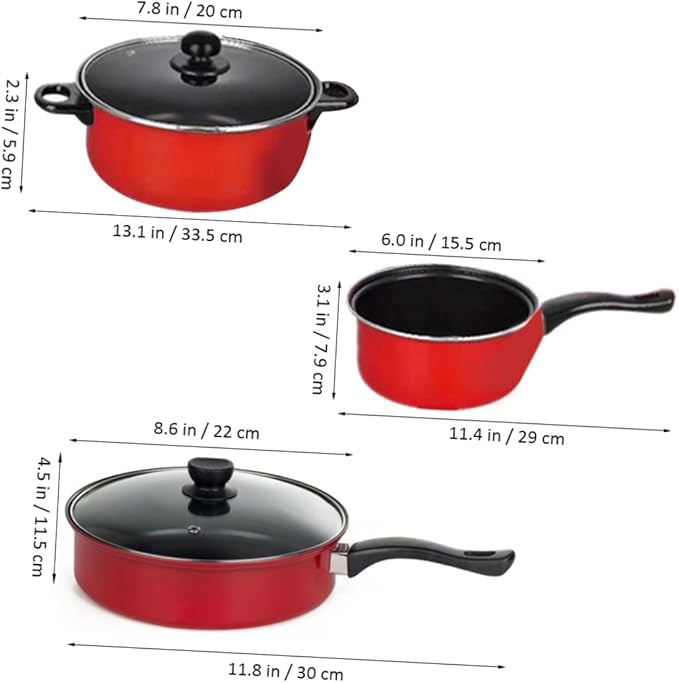 3pcs Cookware Set Milk Pan Nonstick Frying Fry Pan Stainless Kitchen Utensils Pots and Cooking Induction Soup Pot Kitchen Ware Non Stick s s Non Stick s Red
