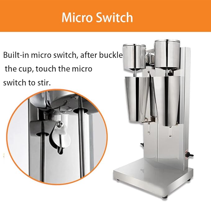 180W Commercial Milkshake Maker Machine Double head Milkshake Mixer Stainless Steel Drink Mixer with 2 Speed Adjustable and 1000ML Cup for Mixing Cocktail/Banana/Strawberry/Coffee/Milkshakes