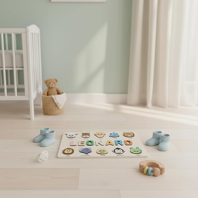 First Birthday Gifts for Girl Personalized Baby Gifts Wooden Puzzles for Toddlers 1-3 Animal Toys for Toddlers 1-3 Customized Baby Gift 1-2 Year Old Toys