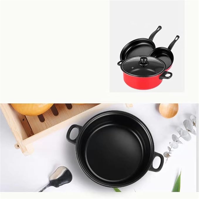 3 Piece Nonstick Cookware Set Includes Milk Pot Stock Pot Frying Pan With 1 Glass Lid
