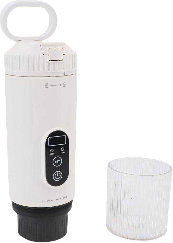 Portable Coffee Maker 21Bar Travel Espresso Machine Car Self Heating Coffee Maker Compatible with Ground and Capsule for Outdoor RV Office Hiking (White)