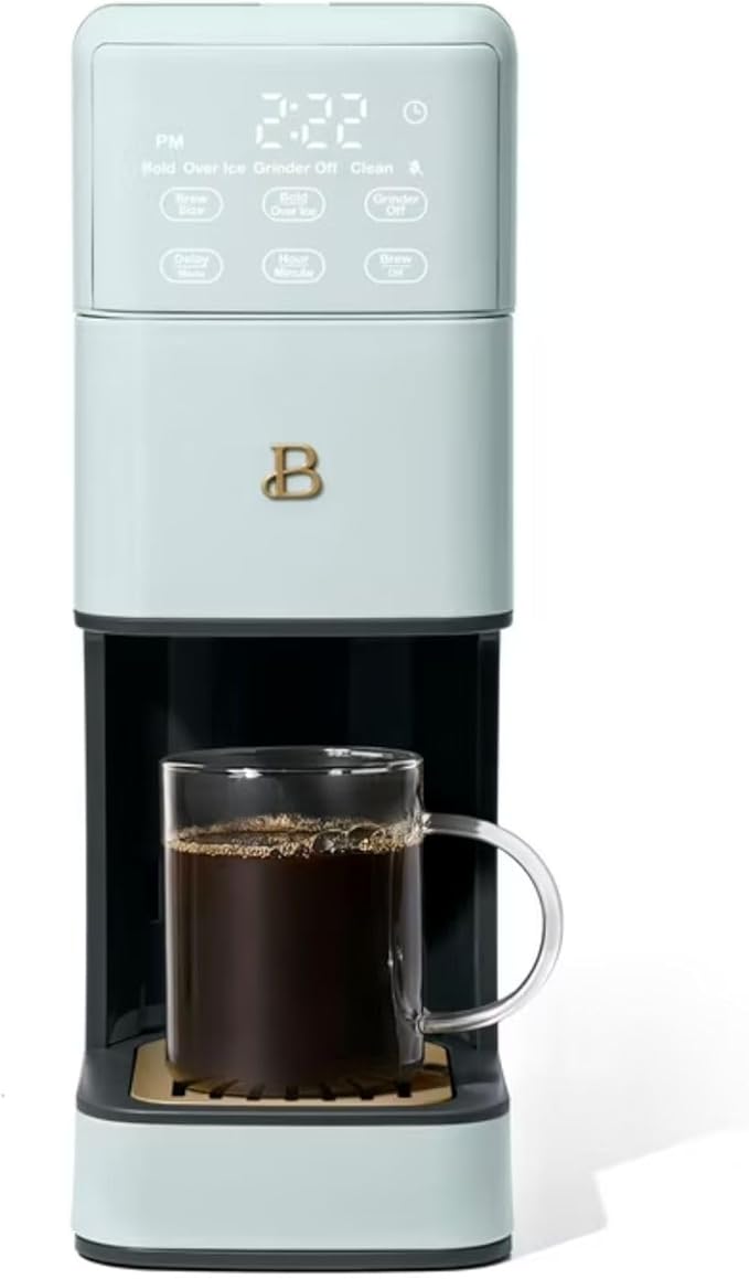 Single Serve Coffee Maker with Built-In Burr Grinder 6 Cup Sizes 3 Strengths and 64oz Reservoir for Custom Brewing (Hydrangea)