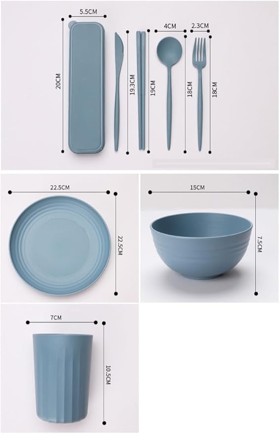 Wheat Straw Bowls Cups And Plates 32-Piece Cutlery Set Wheat Straw Dinnerware Sets 32 Piece Unbreakable Wheat Straw Dinnerware Sets Reusable Wheat Straw Plates And Bowls Sets (Multicolor)