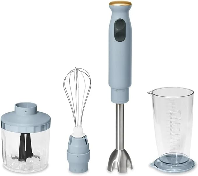 Cordless Hand Blender with 2-Cup Chopper Whisk &amp Large Measuring Cup Perfect for Cooking Smoothies Sauces Purees and Meal Prep (Cornflower Blue)