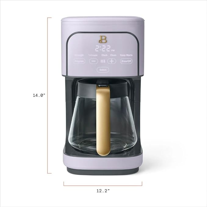 B - 12-Cup Programmable Coffee Maker with Touch Controls Auto Brew Timer Reusable Filter Large Glass Carafe Countertop Coffee Machine (Lavender)