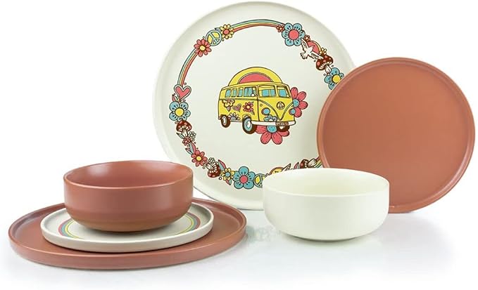 Everything Kitchens Modern Flat 16-Piece Dinnerware Set | Peace &amp Love (24-Piece Dinnerware Set | Terracotta)