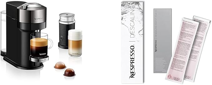 Nespresso Vertuo Next Deluxe Coffee and Espresso Maker by Breville with Aeroccino Milk Frother Dark Chrome Descaling Kit