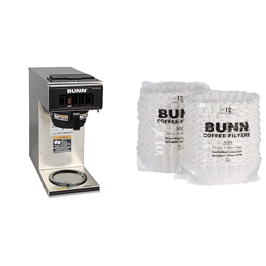 BUNN VP17-1SS Pourover Coffee Brewer with 1 Warmer Stainless Steel 12-Cup Commercial Coffee Filters 1000 Count