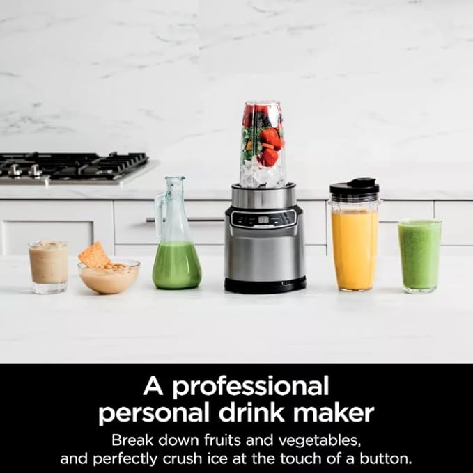 Nin-ja Nutri Blender Pro with Auto iQ 1100 W Personal Smoothie Blender Stainless Steel 2 Cups Dishwasher Safe (model 401)