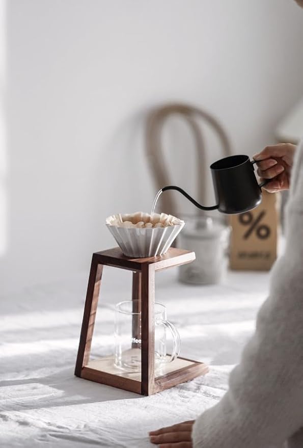🪵 Minimalist Wooden Pour Over Coffee Dripper Stand – Walnut &amp Beech Wood – Handcrafted Manual Coffee Maker for Daily Brewing Rituals