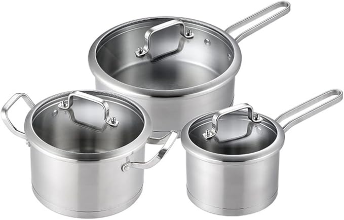 Cooking Pot Frying pan3 Cookware 6 Pieces Stainless Steel Cookware Cooking Casserole Set Set Milk Pan Wok Home Kitchen (B (A