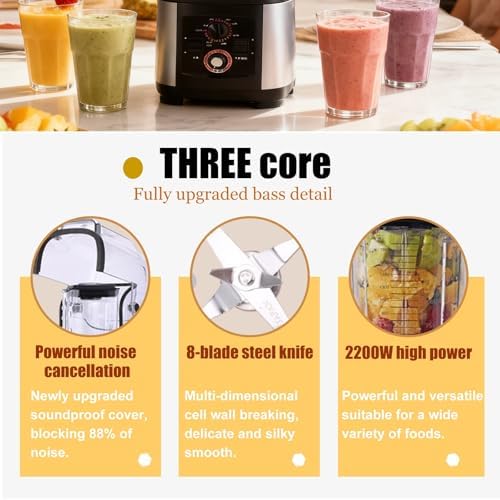 Professional Soundproof Blender 2200W with Quiet Shield 2L Large Capacity Ice Crushing Smoothie and Milkshake Maker Self Cleaning Heavy Duty Design
