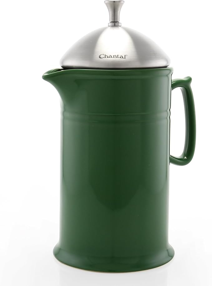 Chantal Stoneware French Press with Stainless Steel Plunger and Lid 28 ounce capacity Green
