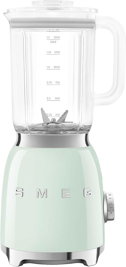 SMEG BLF03 Retro Style Blender – 600W Countertop Blender with 48 oz BPA-Free Jug 3 Speeds + Pulse Ice Crush &amp Smoothie Functions – 50s-Inspired Design-Pastel Green