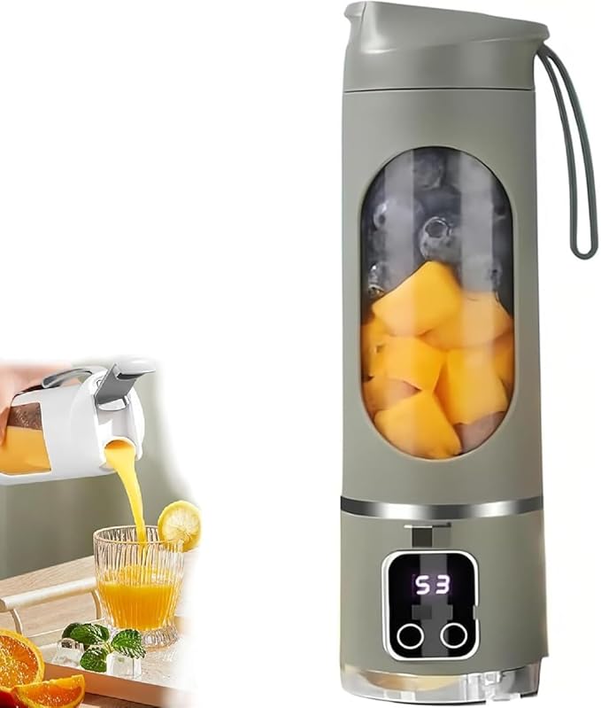 Digital Display Juicer Multimode Personal Portable Juicer Leakproof Lid Mini Electric Juice Cup with 12 Stainless Steel Blades Shakes Compact Blender for Home &amp Travel (Green)