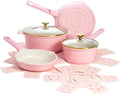 Pink Ceramic Cookware Set Pots and Pans with Lids Includes Fry Pan