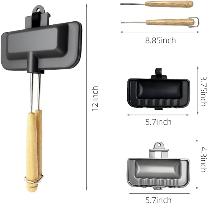 Hot Dog Toaster Bun And Hotdog Toaster Pie Maker Double Sided Baking Pan Pie Iron Mountain Pie Maker Cast Iron Sandwich Maker Flip Grill Pan For Breakfast Pancakes Toast Omelets