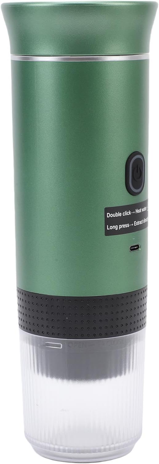 AUNMAS Automatic Portable Coffee Maker Electric Machine Mini Travel Coffee Maker with USB C Charging 20 Bar Pressure for Camping RV Office Travel (green)