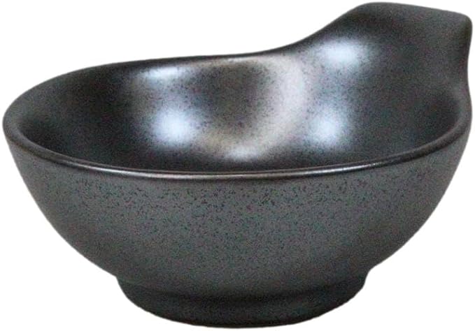 Ebros Gift Iron Black Clay Underglaze Technique Tetsu Kesho Porcelain Dinnerware Kitchen Set Asian Japanese Restaurant Supply (Set of 5 Soup Appetizer Dessert Sauce Shallow Bowls With Handle)