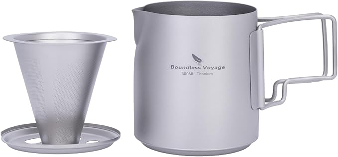 Boundless Voyage Titanium Pour-over Coffee Maker Set Coffee Mug with Reusable Detachable Dripper Manual Reusable Cone Filter for 1-2 Cups 6007P