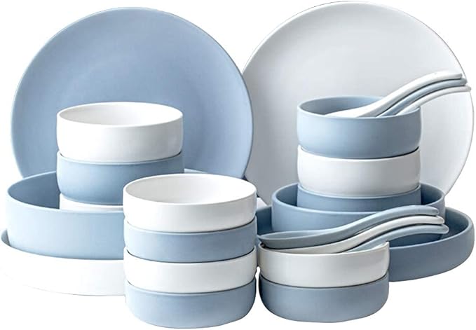 Dishes/Plate/Bowl Set16 Pieces Dinnerware Set White and Blue Dinner Dishes Set Nordic Style Oven and Dishwasher Safe Service(